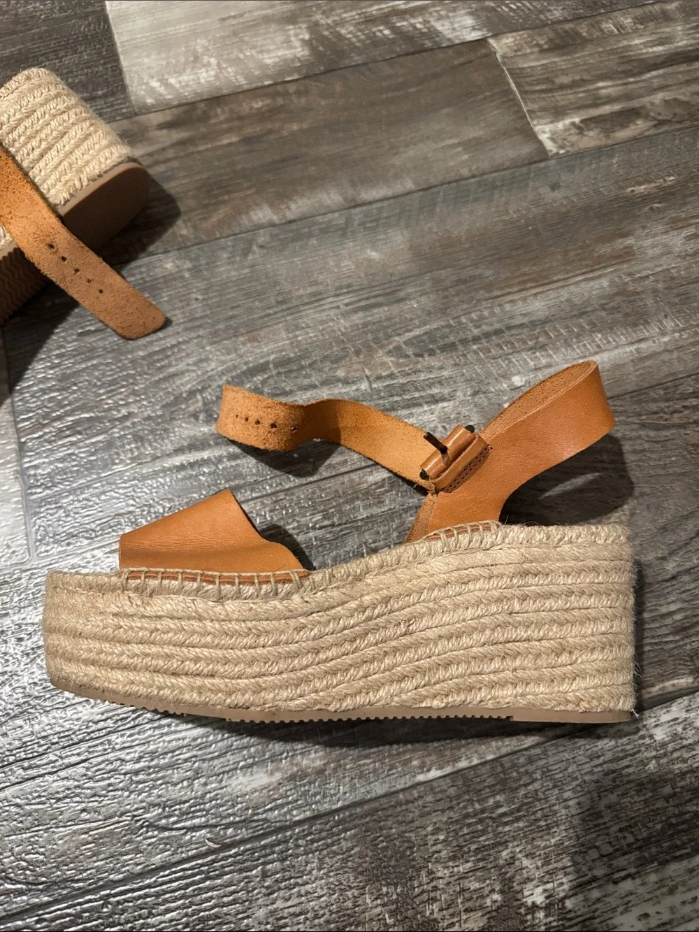 Women's Tan Leather Espadrille Sandals